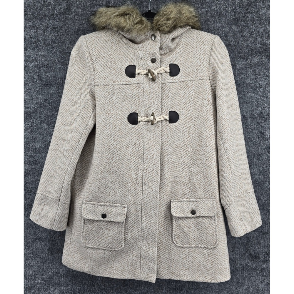 Copper Key Coat Girls 14/16 Tan Herringbone Faux Fur Hooded Toggle Jacket Prepoy